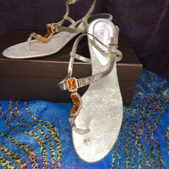 Emilio Pucci, Kitten Heel, Amber & Rhinestone Embellished Sandals, Sz 40/ 9.5 - Picture 1 of 4